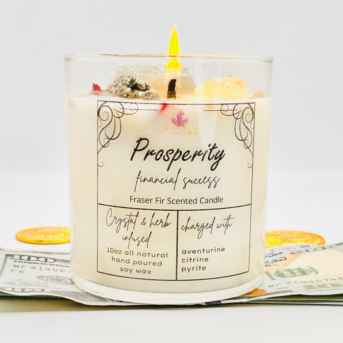 PROSPERITY-FINANCIAL SUCCESS, GOOD LUCK & ABUNDANCE, GOOD FORTUNE, CRYSTAL INTENTION AND MANIFESTATION CANDLE