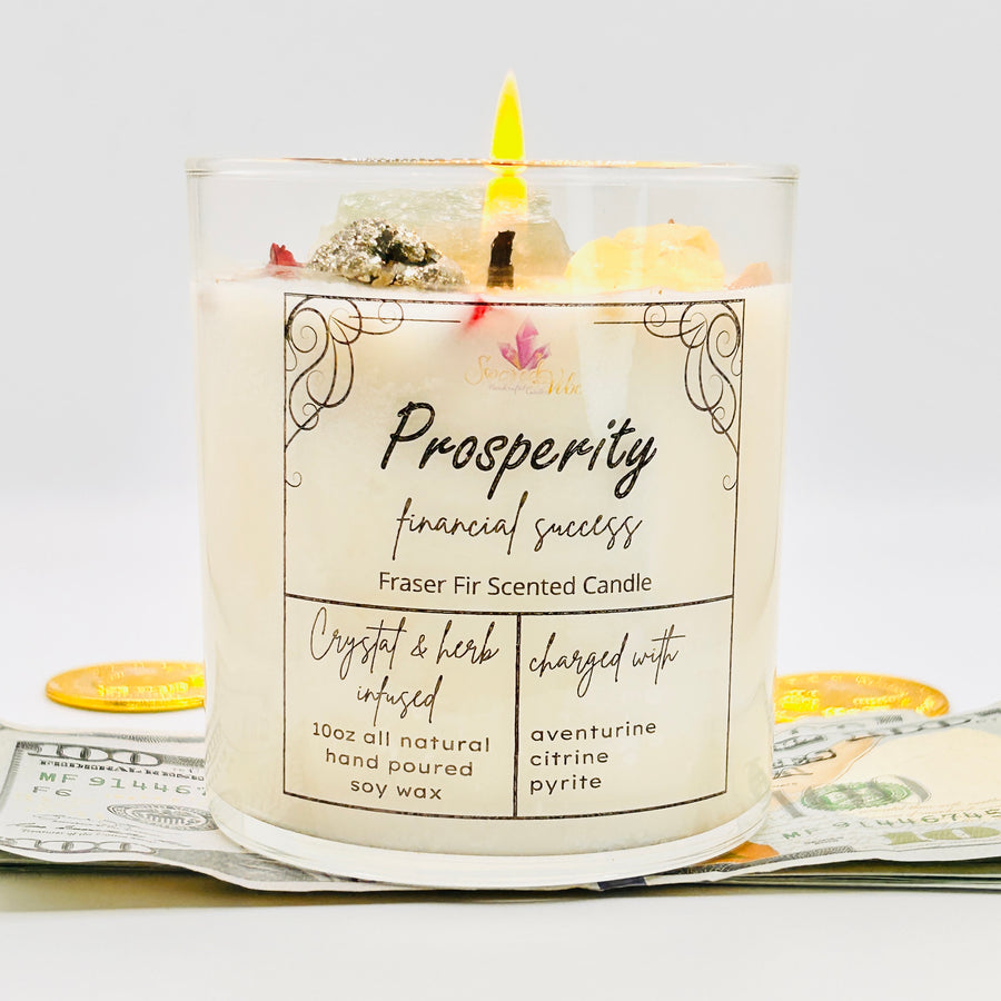 PROSPERITY-FINANCIAL SUCCESS, GOOD LUCK & ABUNDANCE, GOOD FORTUNE, CRYSTAL INTENTION AND MANIFESTATION CANDLE