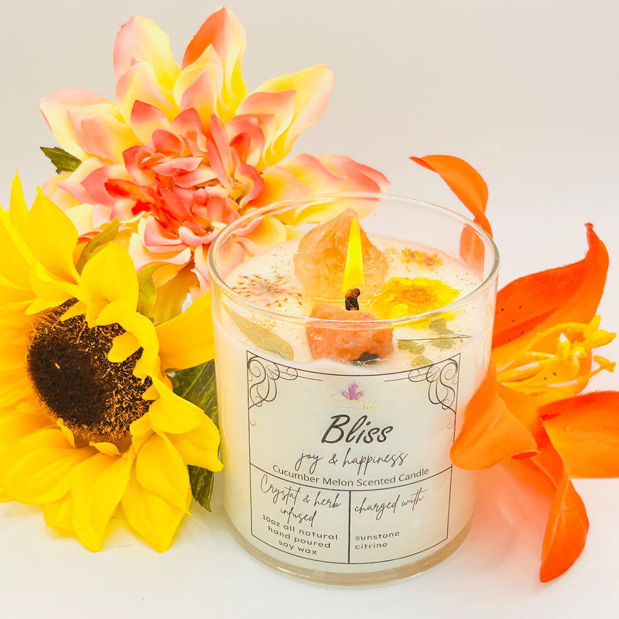 BLISS - JOY AND HAPPINESS CRYSTAL INTENTION AND MANIFESTATION CANDLE