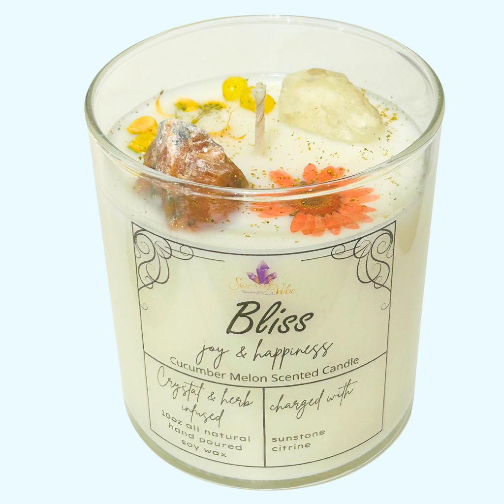 BLISS - JOY AND HAPPINESS CRYSTAL INTENTION AND MANIFESTATION CANDLE