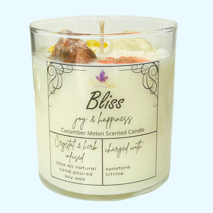 BLISS - JOY AND HAPPINESS CRYSTAL INTENTION AND MANIFESTATION CANDLE