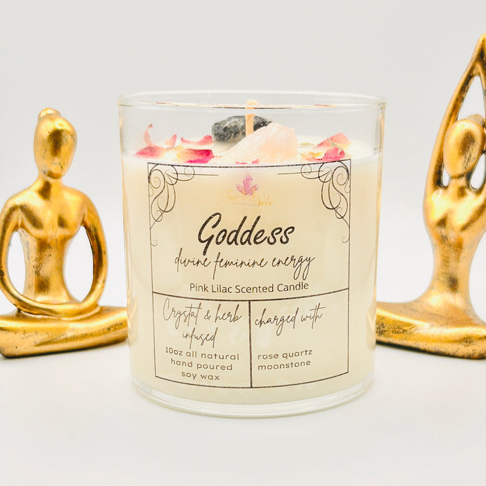 GODDESS- MOONSTONE, DIVINE FEMININE ENERGY, CRYSTAL INTENTION AND MANIFESTATION CANDLE