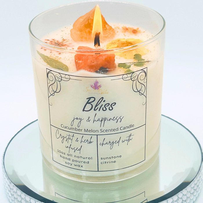 BLISS - JOY AND HAPPINESS CRYSTAL INTENTION AND MANIFESTATION CANDLE