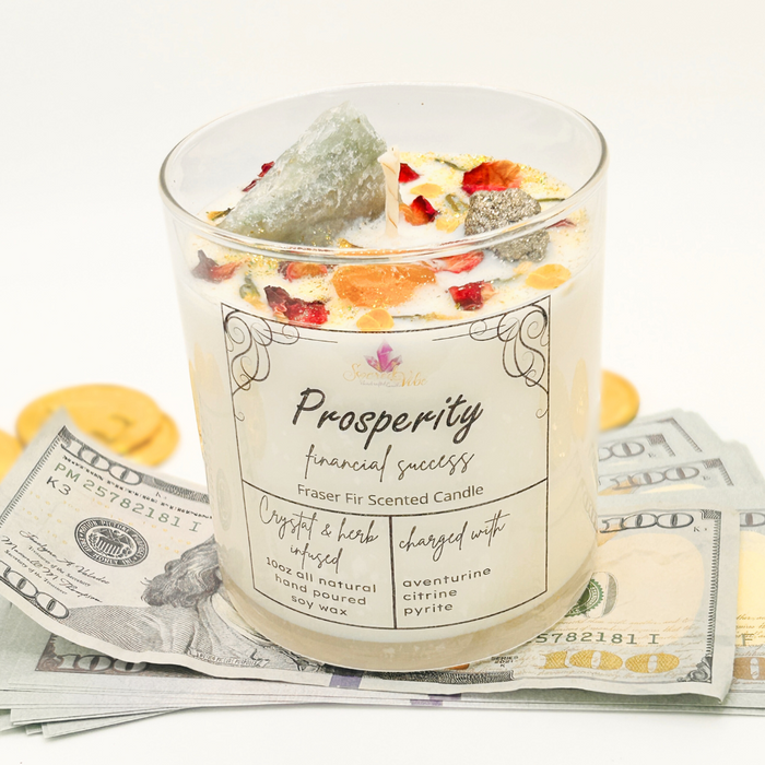 PROSPERITY-FINANCIAL SUCCESS, GOOD LUCK & ABUNDANCE, GOOD FORTUNE, CRYSTAL INTENTION AND MANIFESTATION CANDLE