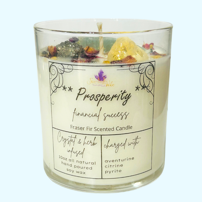 PROSPERITY-FINANCIAL SUCCESS, GOOD LUCK & ABUNDANCE, GOOD FORTUNE, CRYSTAL INTENTION AND MANIFESTATION CANDLE