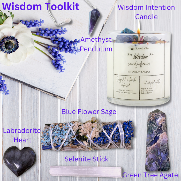 WISDOM -SOUND JUDGEMENT, CLARITY, DISCERNMENT, SPIRITUAL GROWTH, CRYSTAL INTENTION AND MANIFESTATIONTOOLKIT GIFT BOX