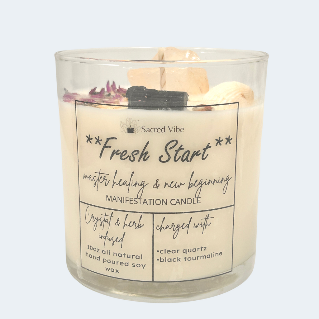 FRESH START- NEW BEGINNING-POSITIVE ENERGY SHIFT CRYSTAL INTENTION AND MANIFESTATION CANDLE