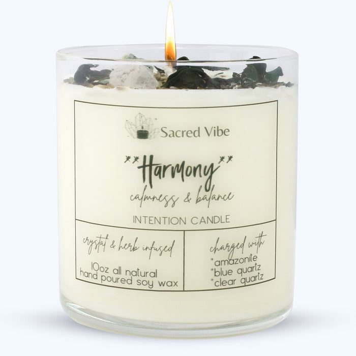 HARMONY - COMMUNICATION, CALMNESS AND BALANCE, PEACEMAKER CRYSTAL INTENTION AND MANIFESTATION CANDLE